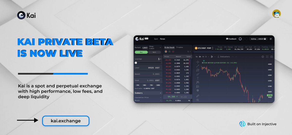 Kai, a new trading dApp on the $INJ ecosystem, launched its private beta yesterday. You can join the private beta below, test and give your feedback. 👉 app.kai.exchange/login Note: You'll need a code for the private phase; the public phase is coming soon.