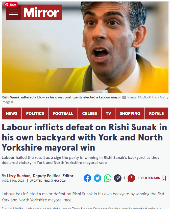 @SkyNews Speaking from a military base in North Yorkshire WHICH NOW HAS A LABOUR MAYOR PM Rishi Sunak waffles on aimlessly about a local council which only remained Tory because overnight it mysteriously reinstated a Councillor who was suspended just 2 weeks ago for #ToryRacism..