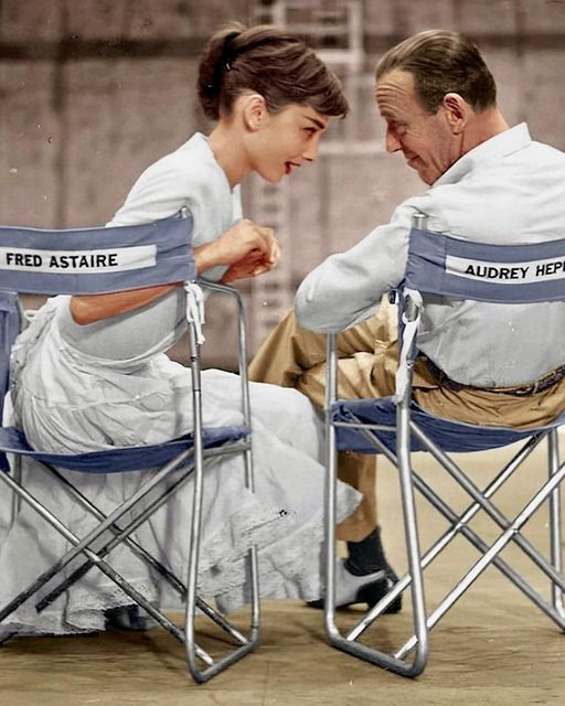 #AudreyHepburn and #FredAstaire on the set of Funny Face, 1956.