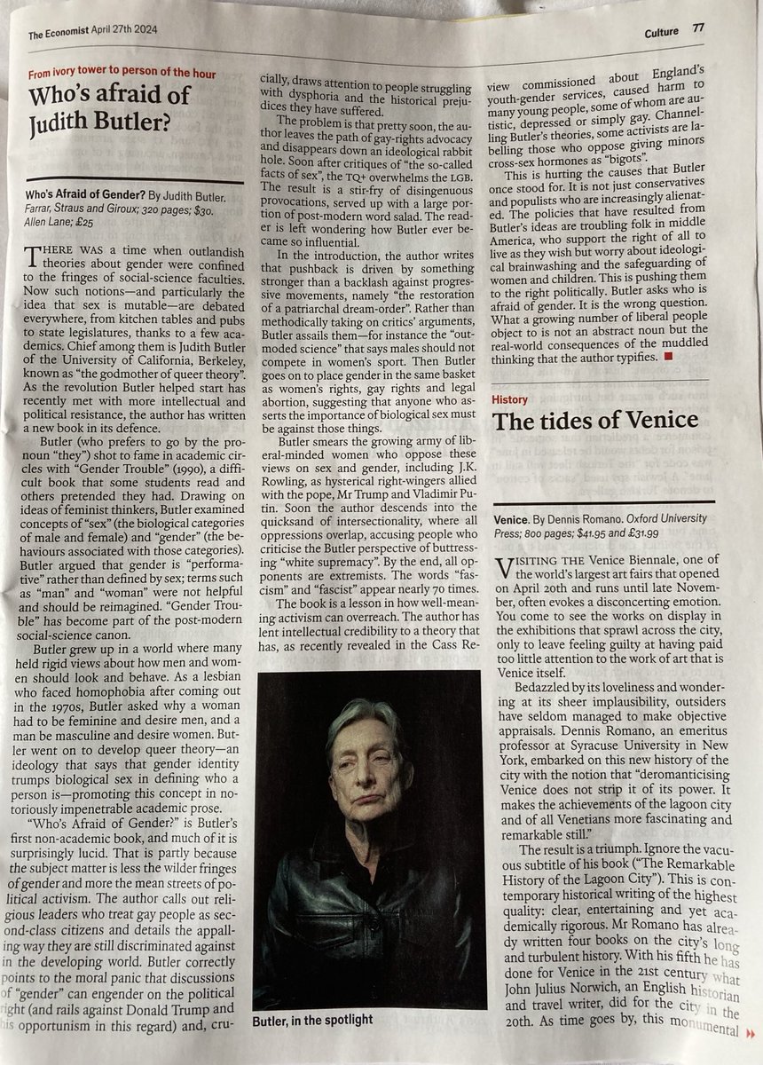 A review in ⁦@TheEconomist⁩ notes that Judith Butler’s preferred pronoun is ‘they’ but manages not to use it.