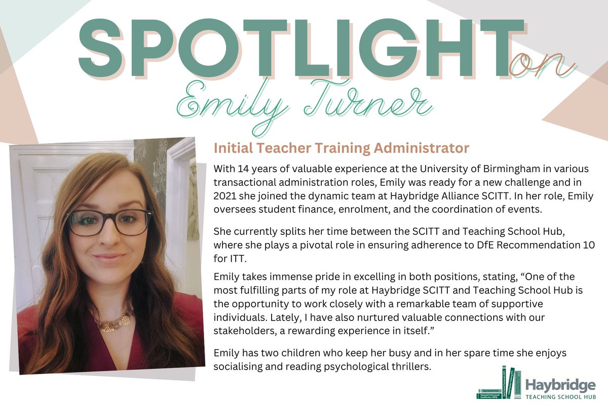 This term we're introducing you to the lovely Emily Turner who splits her time between us at #Haybridgetsh and with the Haybridge Alliance SCITT. #Meettheteam