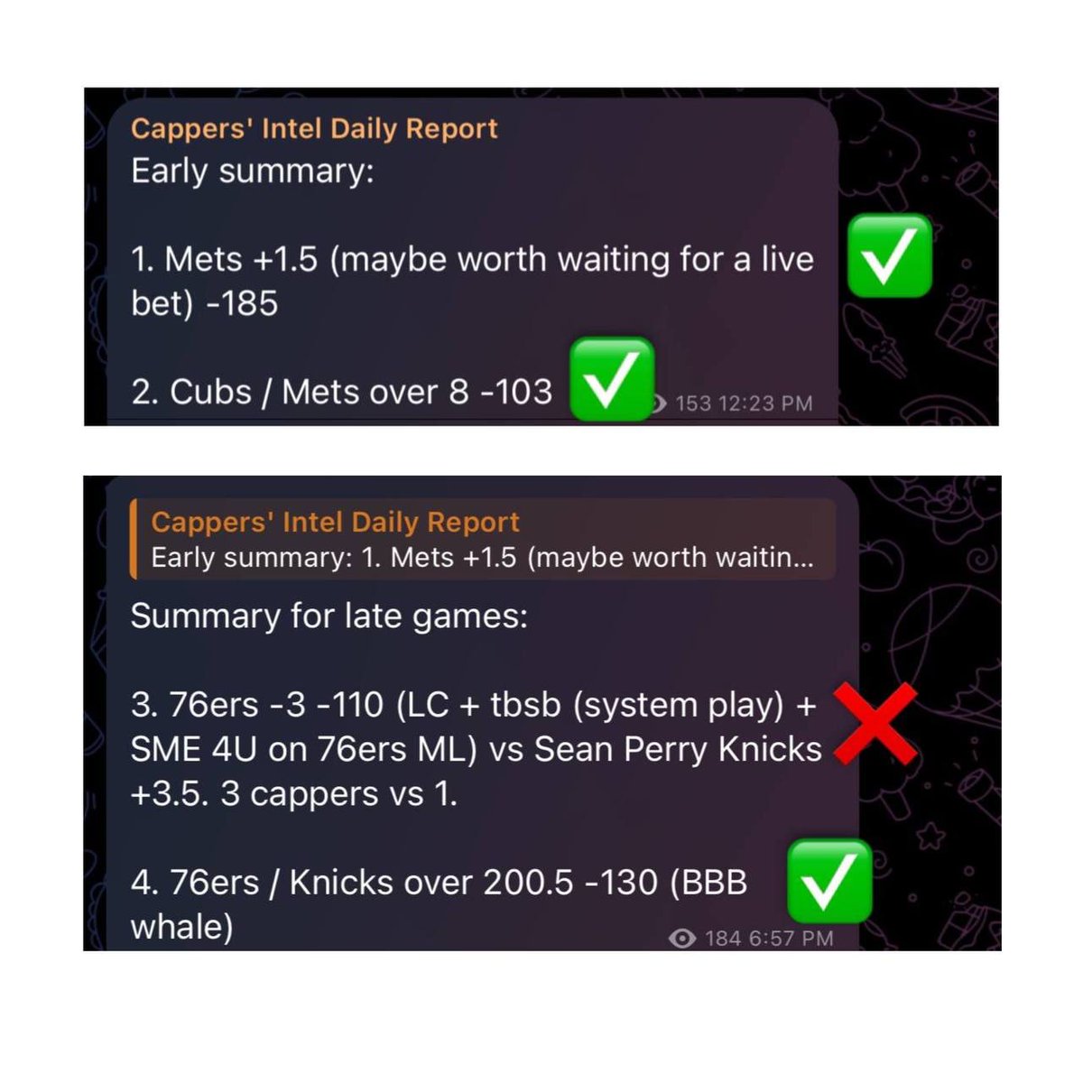 THURSDAY RECAP

— Everyone and their moms had 76ers. Worked with the Mavs, didn't work with the Sixers. Cappers consensus failed

— #thesystem lost 0.5U with Sixers -3. Two days in a row Philly teams surprise us in an unwanted way 🤓 I said yesterday that it's best to just skip