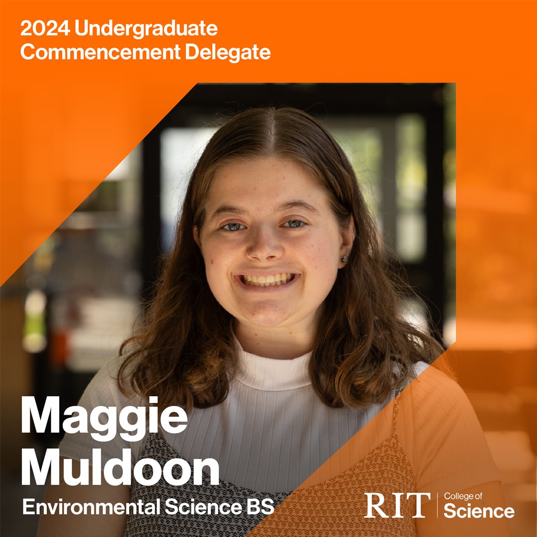 Meet our undergrad delegate, Maggie Muldoon! 🎓 Her achievements include #research, teaching, and leadership roles in the college. She's also studied abroad, traveled for #environmental issues, and has plans to become a Fulbright Scholar for research abroad. #RITgrad