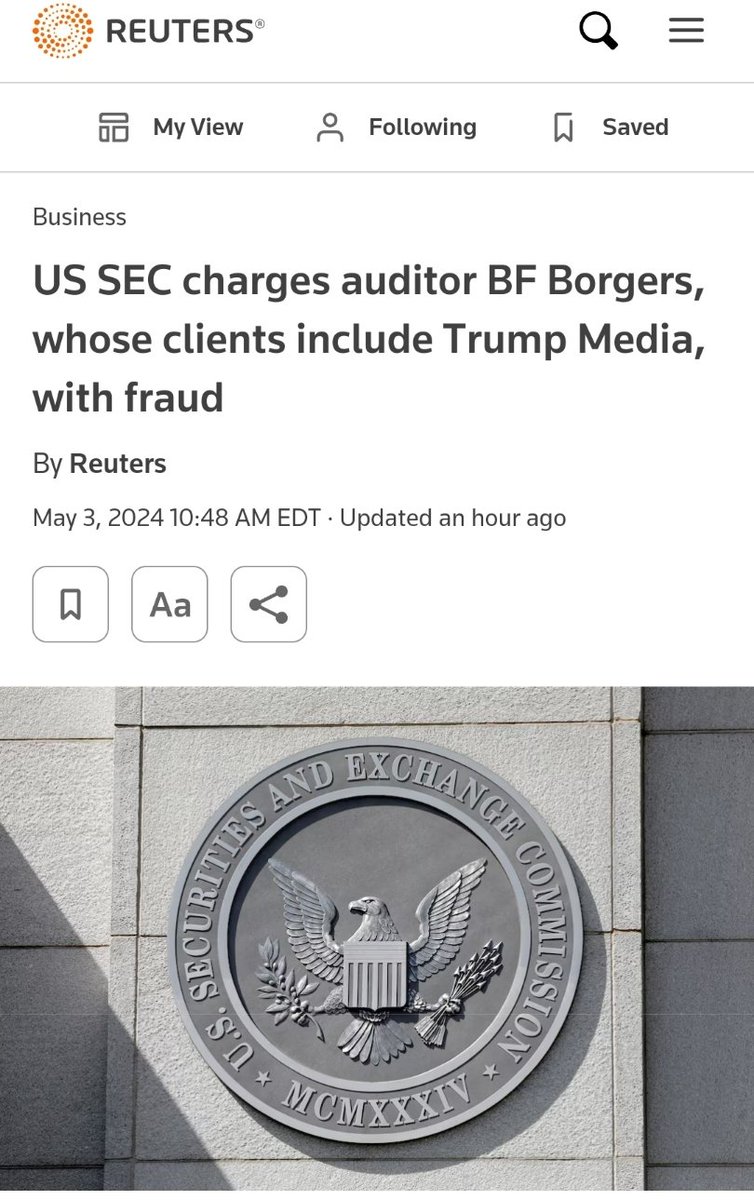 @krassenstein You're despicably manipulative —a fake influencer. This OBVIOUSLY is a BF Borgers issue; not a @realDonaldTrump issue. ... WASHINGTON, May 3 (Reuters) - Auditor BF Borgers and its owner Benjamin Borgers, whose clients include Trump Media , were charged by the U.S. Securities and…