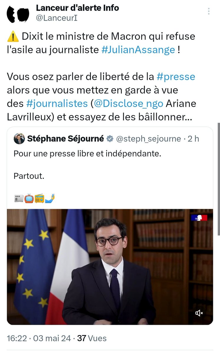 @verity_france #FreePress = #FreeAssangeNow

Ils n'ont pas l'air de comprendre les macronistes !