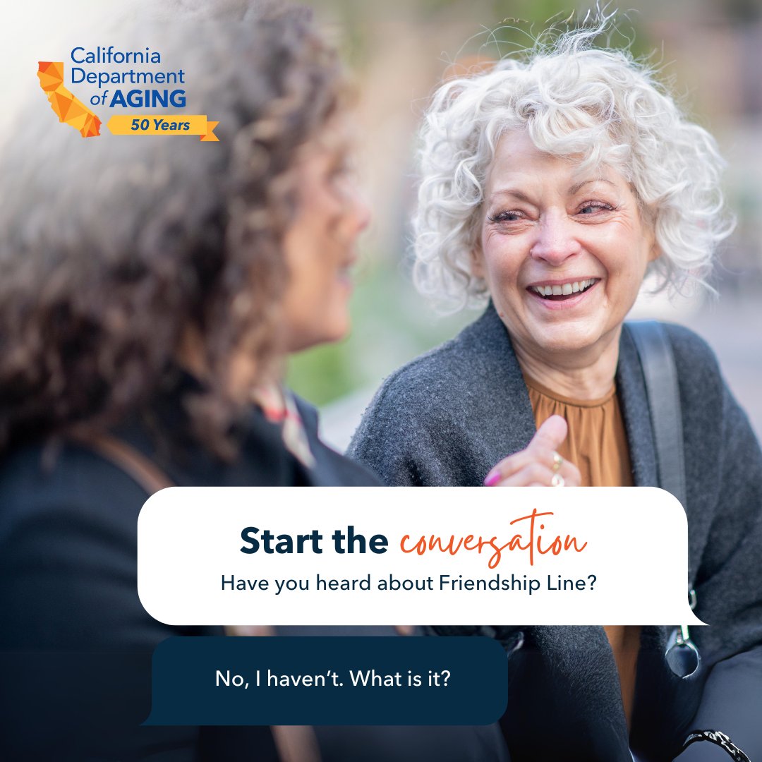 💬 𝗖𝗼𝗻𝗻𝗲𝗰𝘁𝗶𝗻𝗴 𝗬𝗼𝘂 𝘄𝗶𝘁𝗵 𝗔𝗴𝗶𝗻𝗴 𝗥𝗲𝘀𝗼𝘂𝗿𝗰𝗲𝘀 #StartTheConversation to ensure your loved ones have someone to talk to when they need it most. Friendship Line provides a friendly ear for older adults looking to connect. 🔗 bit.ly/3Tfo6ZY