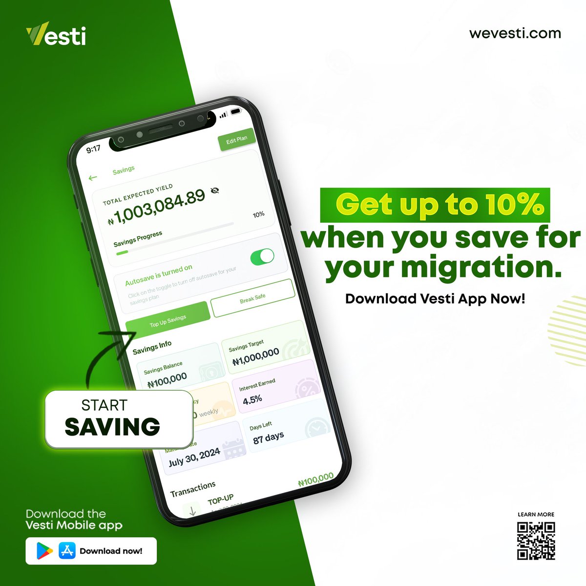 Level up your migration savings with Safelock by Vesti! This new feature lets you lock away up to 10% of your deposits, helping you reach your dream destination faster. Download the Vesti app today and unlock your migration goals! #SafelockByVesti #VestiApp #MigrationSavings