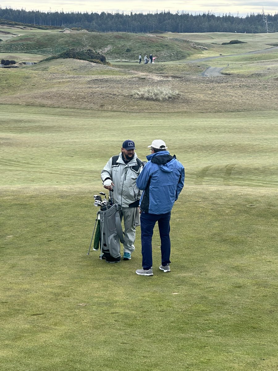 This is Mike. It’s his first time at Bandon Dunes. Here’s Mike FaceTiming his best friend of 40 years and introducing him to his caddie named Bear. This is golf at its finest. This is the best.