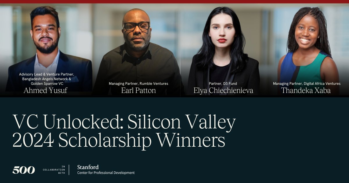 🎖️VC Unlocked: Silicon Valley 2024 Scholarship Winners

The VC Unlocked Scholarship Committee has selected four incredible individuals to receive the 2024 scholarship for VC Unlocked: Silicon Valley.

Congratulations to the 2024 scholarship winners! ⬇️

#vcunlocked #500Global