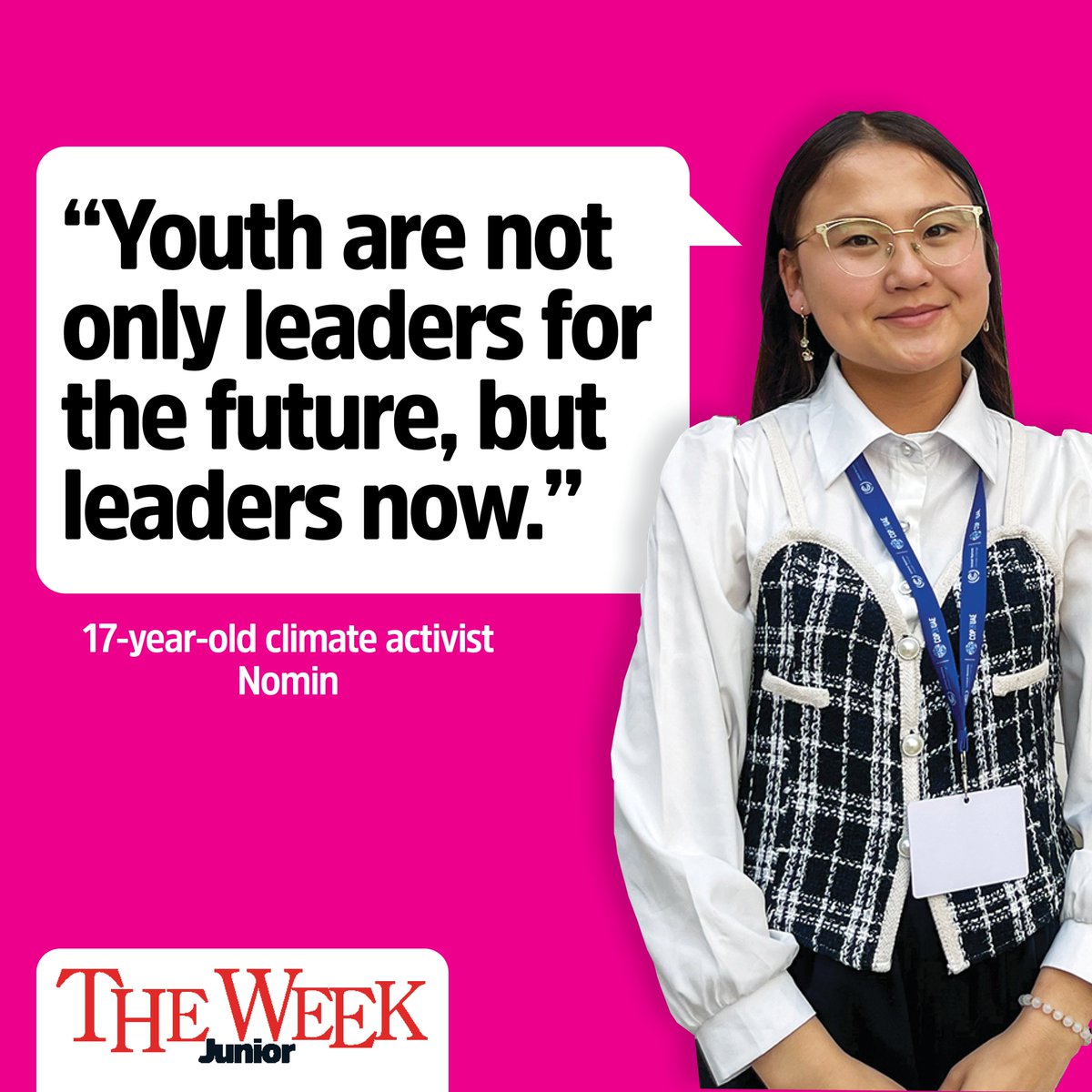 Meet Nomin, a 17-year-old climate activist. Supported by children's charity @worldvisionMGL, Nomin attended #COP28 to discuss the issues faced by young people in Mongolia. In this quote, she inspires other young people to act against climate change. 📸 © 2022 World Vision