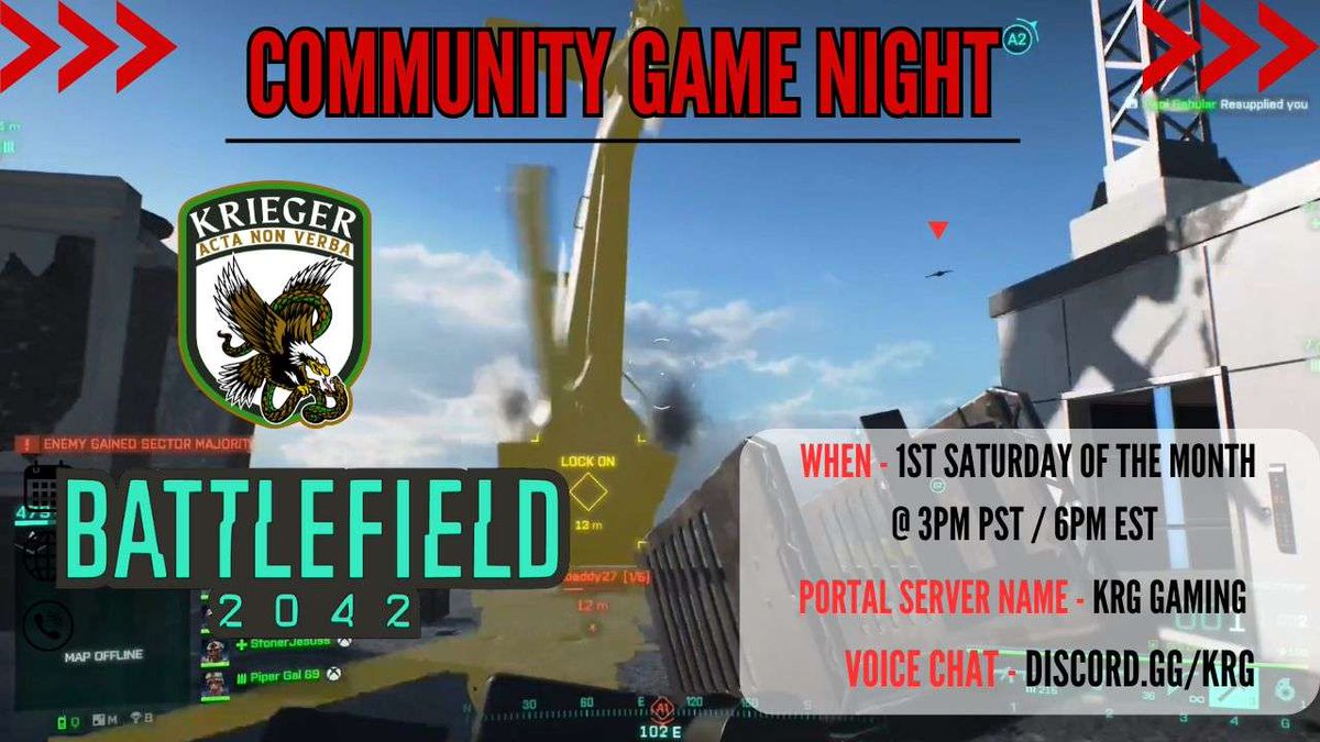 Community Game Night Hosted by our friends at Krieger Gaming... Join us this Saturday and the first Saturday each Month on Battlefeild!! #Suicideprevention #bettertogether #irreverentwarriors