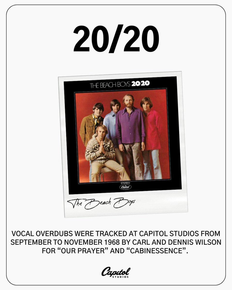 Today’s mandatory listening is 20/20 by @TheBeachBoys. Complete with mesmerizing harmonies and rich textures, 20/20 by the Beach Boys  was recorded at Capitol Studios among other great studios including United Western Recorders, Gold Star Studios...