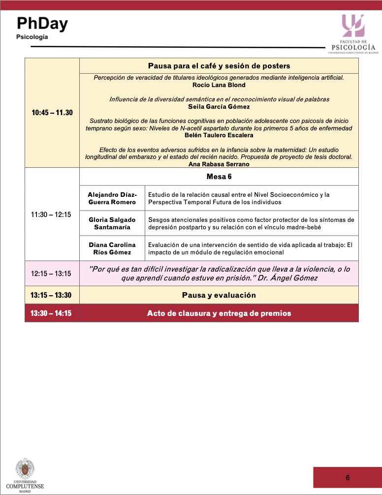 💡Os presentamos el programa del PhDay Psicología y Logopedia 2024, que tendrá lugar los días 9 y 10 de mayo. Recuerda que aún estás a tiempo de formalizar tu asistencia inscribiéndote a través del formulario antes del día 8 de mayo.
docs.google.com/forms/d/e/1FAI…
#PhDayPsicologia2024