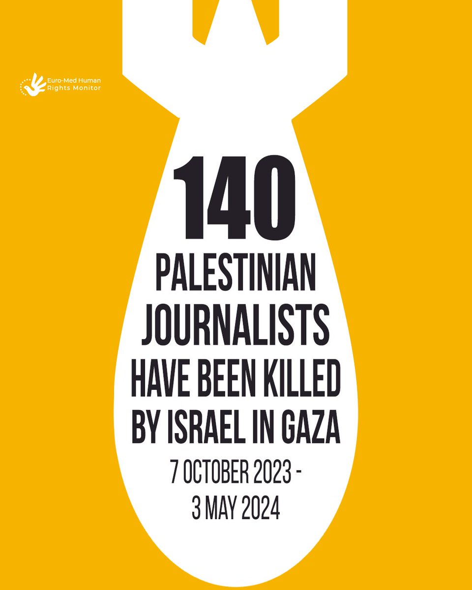 Since the beginning of Israel’s war on Gaza, 140 Palestinian journalists have been killed. Among them, some were at home with their families during the attacks, many others were actively working in the field. Nothing justifies the targeting of journalists! #WorldPressFreedomDay