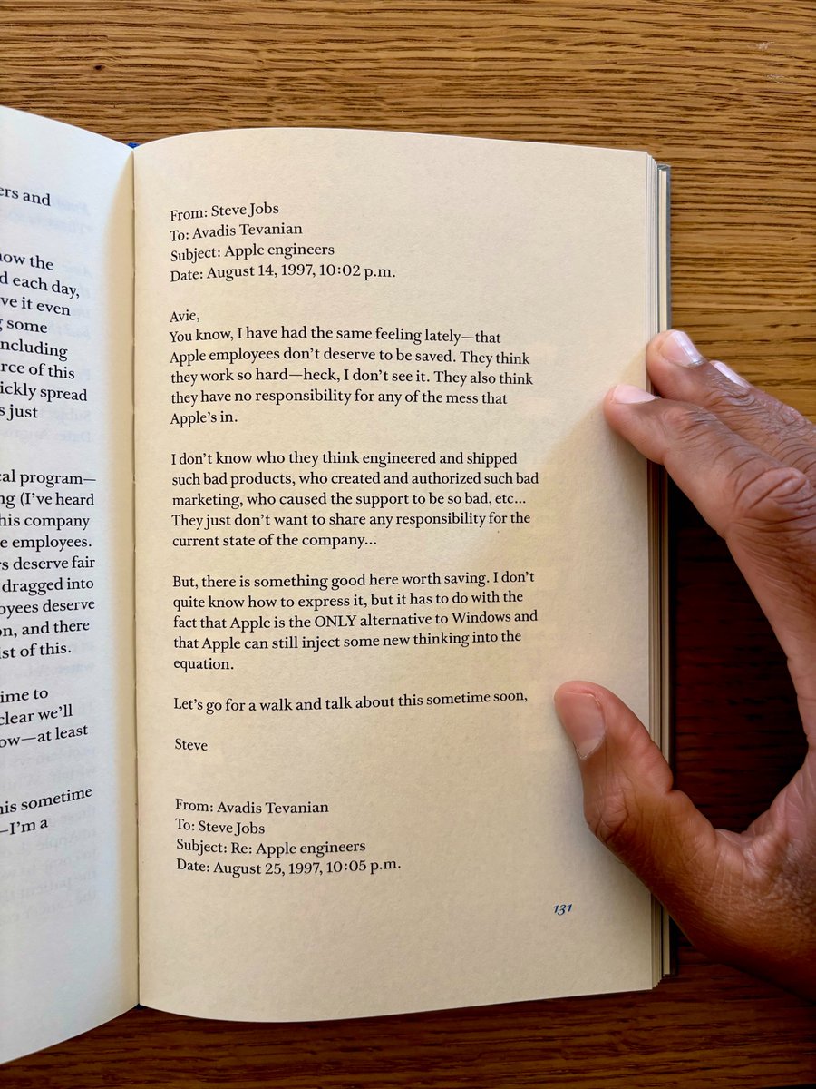 really amazing little book. full of emails and memos steve jobs directly sent his team. ex. in an email, his vp of software at apple said that he was burning out and that the apple may not be worth it. steve's reply: