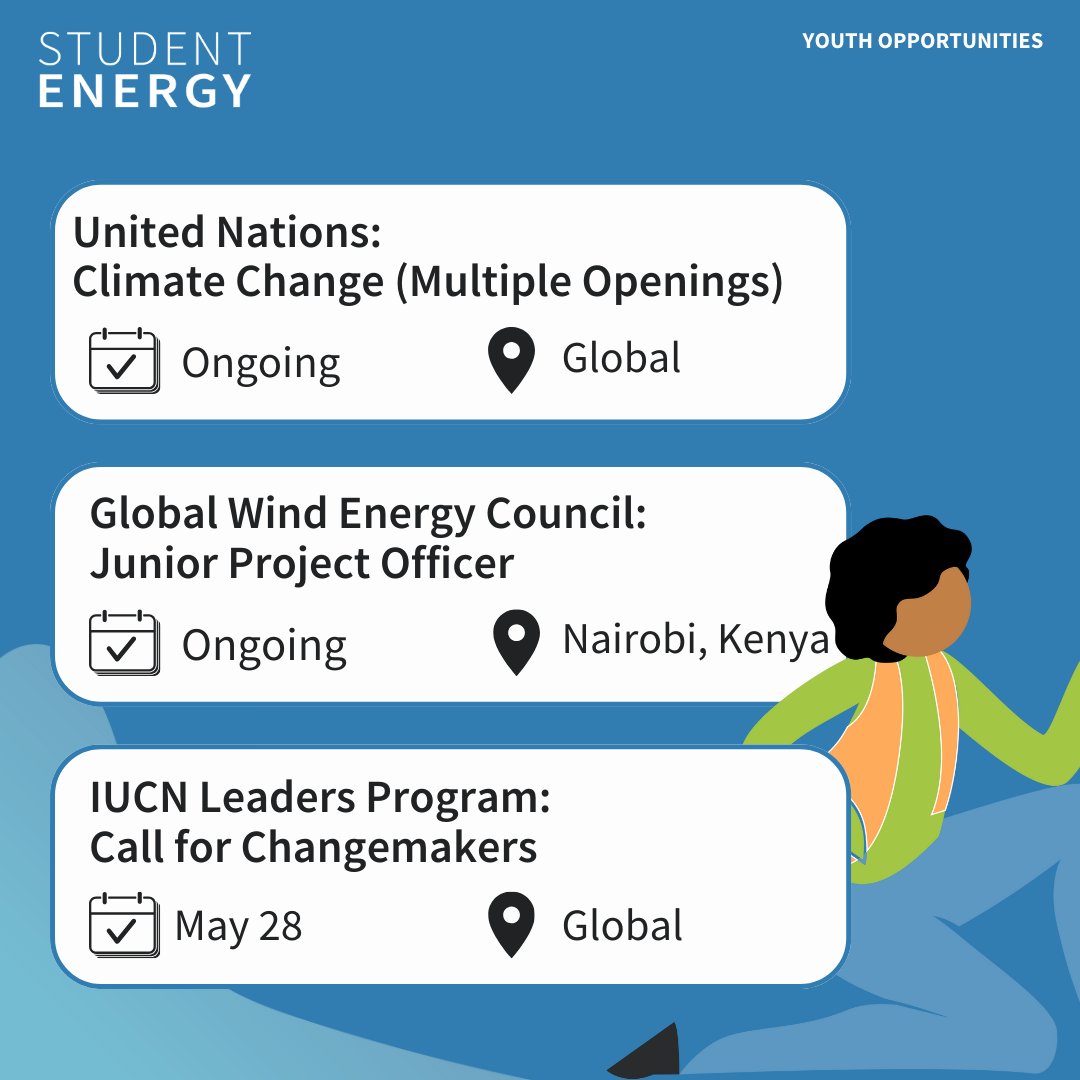 📣📣 Check out the following youth opportunities. and visit studentenergy.org/youth-opportun… for links!

Follow us online at studentenergy.org for more youth opportunities and programs!

#StudentEnergy #YouthOpportunities #OpportunityAlert #Opportunity #Apply #Youth