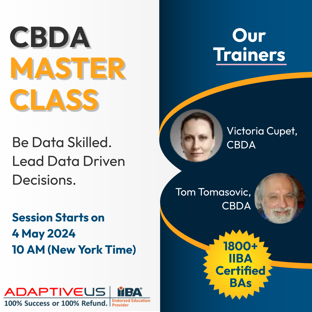 The CBDA Prep Training starts on 
  👉4 May 2024, 10 AM (New York Time)
Carve your path to a leadership role with data analysis and intelligent solutioning ability!
adaptiveus.com/cbda-certifica…
#iibacbda #iiba #dataanalysis #businessanalysis #cbda #adaptiveus