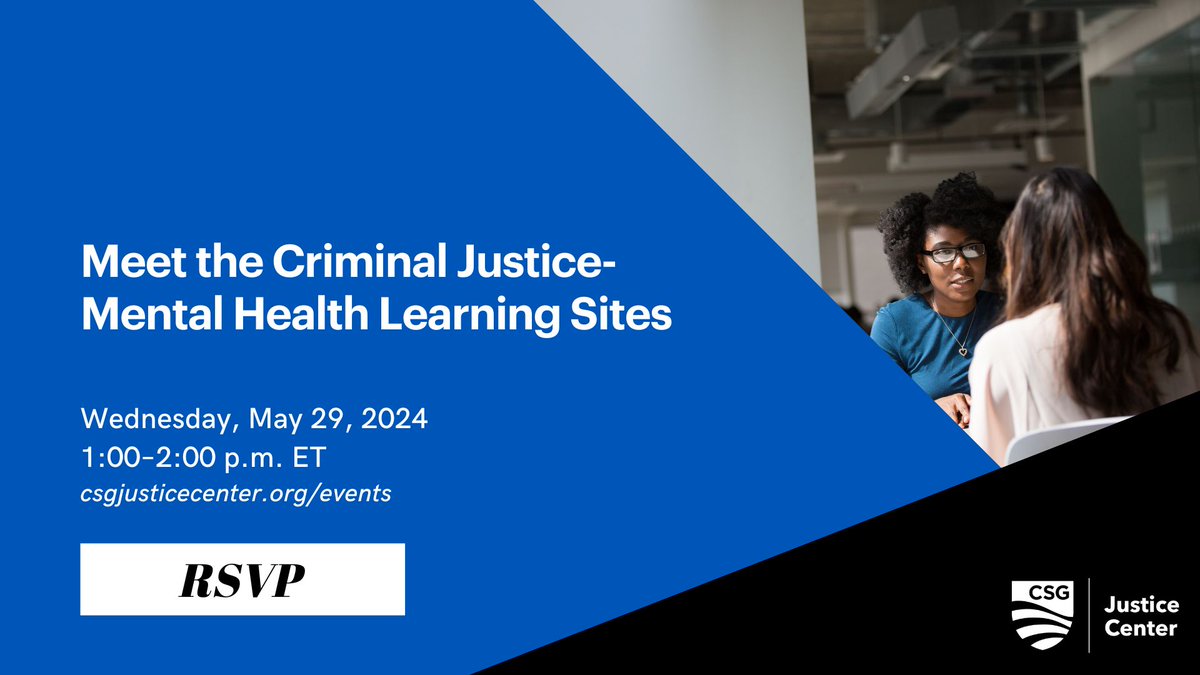 This #MHAM, join us for a webinar on May 29, where we'll discuss criminal justice approaches to addressing mental health needs & highlight the Criminal Justice-Mental Health Learning Sites Program, which offers peer learning opportunities nationwide. bit.ly/3y1quuI