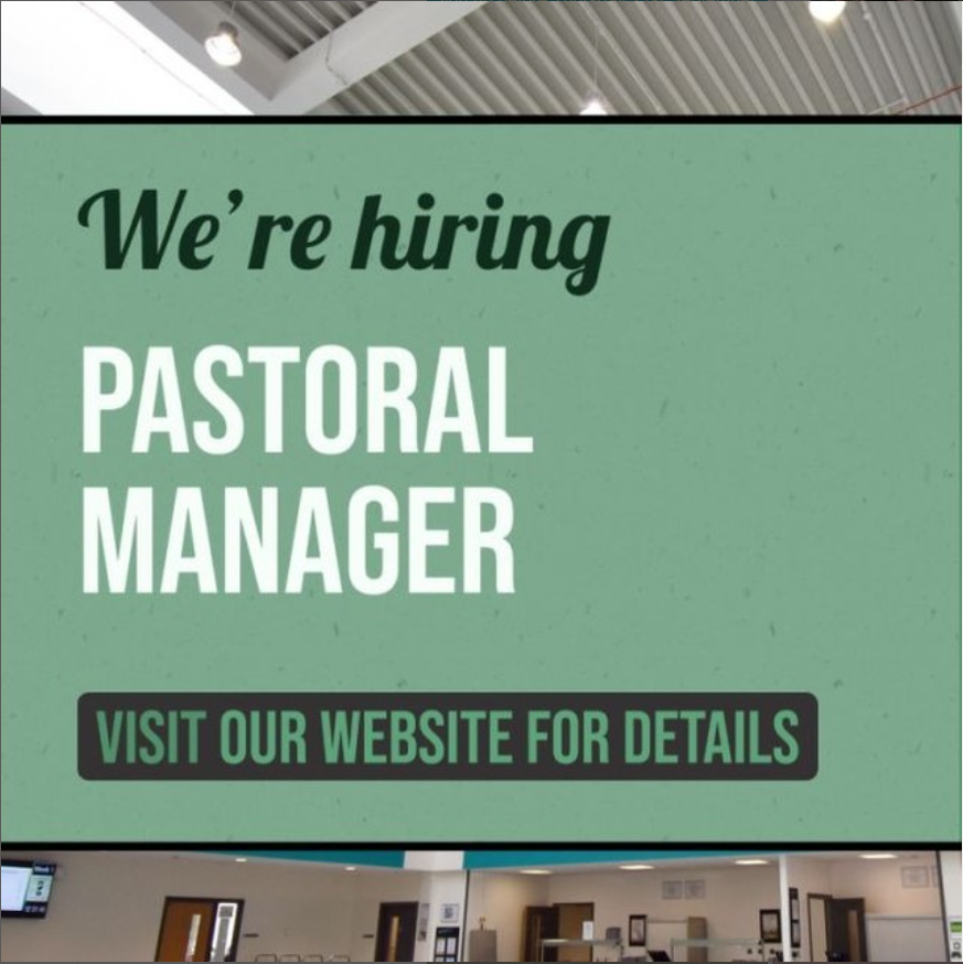 We are looking for a Pastoral Manager to join our friendly and dedicated team. Closing date: 12 May. For more details about the role and how to apply, please click here: bit.ly/3ww8VfT

#hiring #pastoralcare