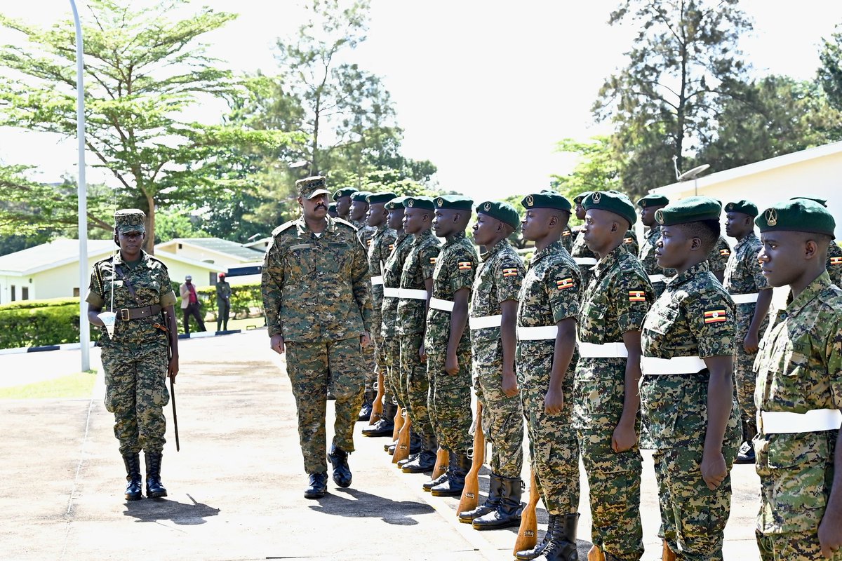 The CDF Gen @mkainerugaba inspecting a gurd of Honour at the National Defence College in Jinja recently. We salute him for serving his Motherland diligently.