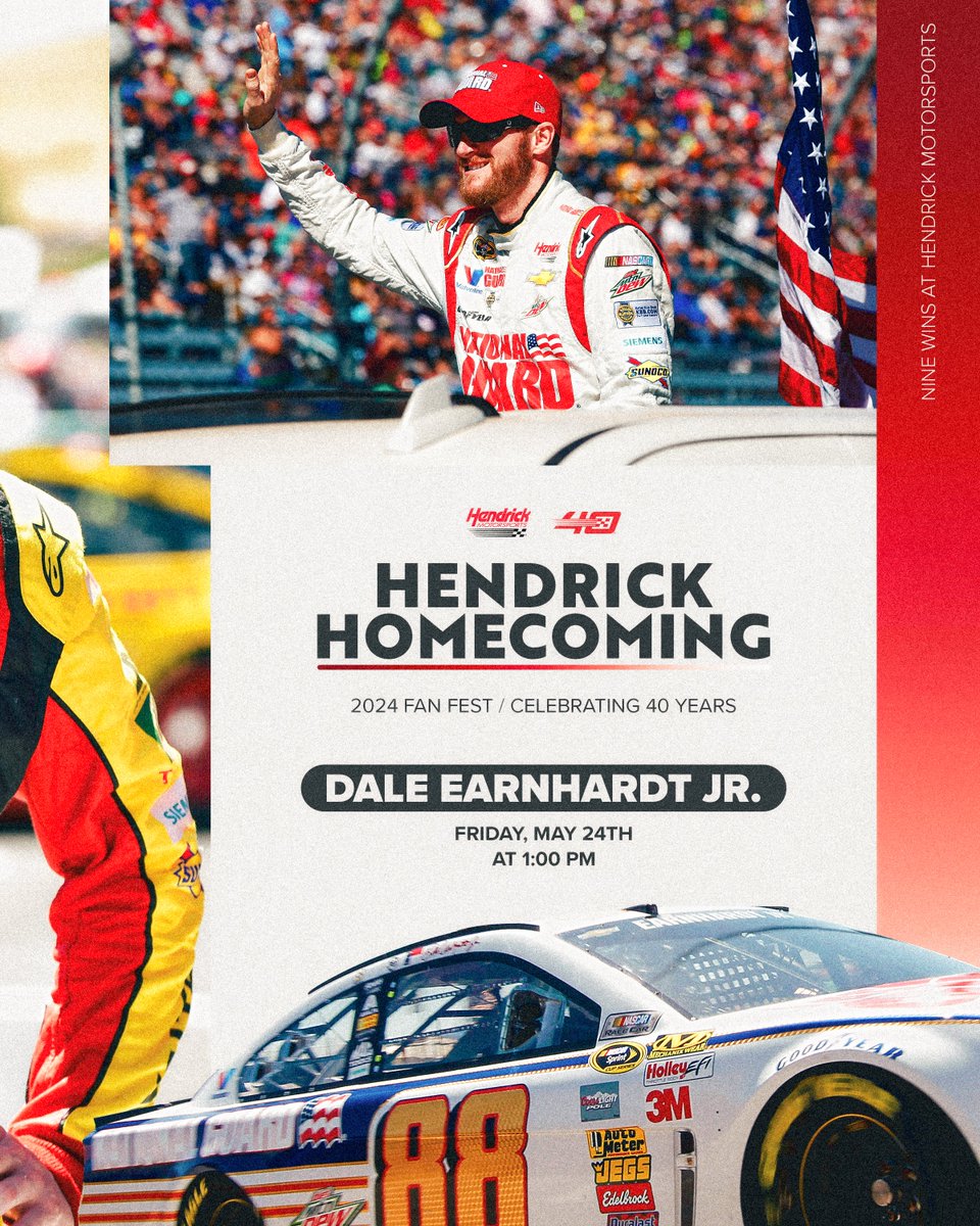 He is a 15-time most popular driver!

Dale Jr. is coming to Hendrick Homecoming. . Enter now for a chance to meet Dale Earnhardt Jr. on Friday, May 24, at 1:00 PM. --> 🔗 bit.ly/3JjT7pt