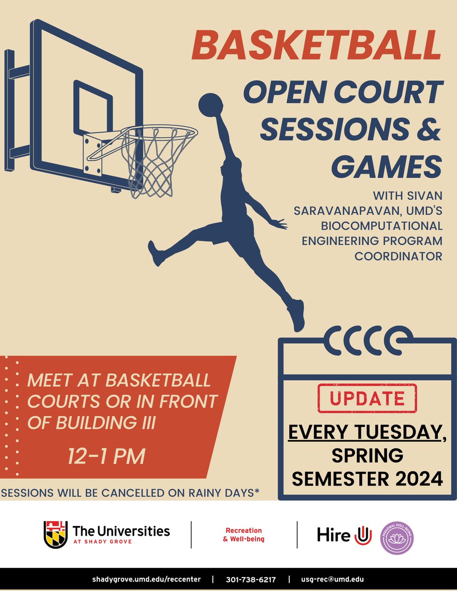 Unwind while playing basketball! Join the upcoming open basketball court sessions and games with Sivan Saravanapavan, UMD’s Biocomputational Engineering Program Coordinator at USG. #DiscoverUSG