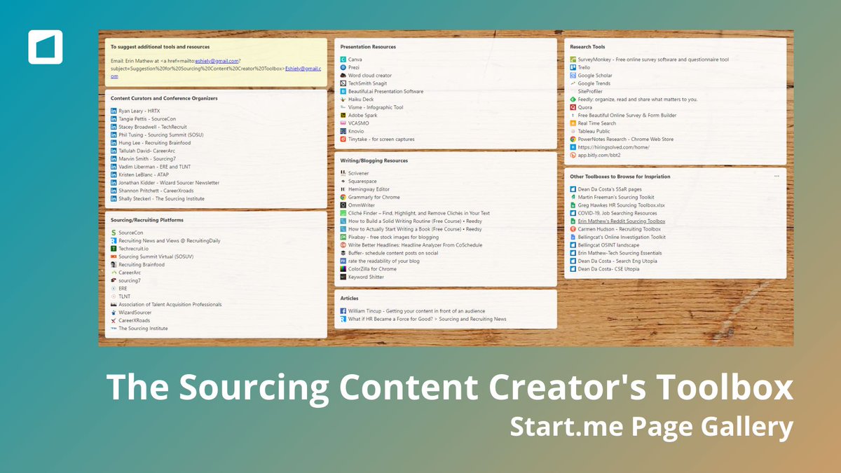 🔗 Curated by Erin Mathew, explore this collection of links tailored for content creators and conference organizers! Find top-notch resources for presentations, writing, blogging, and more. Elevate your content game today! #ContentCreation #ResourceHub start.me/p/4KYxN5