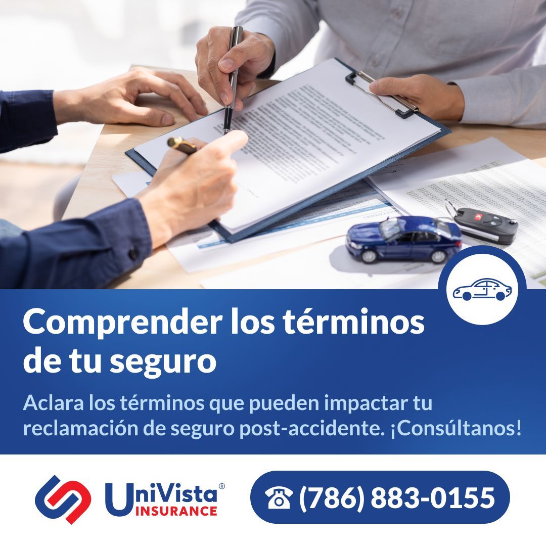 ☎786-883-0155 Comprender los términos de tu seguro es fundamental para una reclamación exitosa. ¿Tienes dudas? Contáctanos y te guiaremos a través de los términos que pueden impactar tu reclamación post-accidente. univistainsurance.com/es/obtenga-cot… #UnivistaInsurance #Ahorros #SegurodeAuto