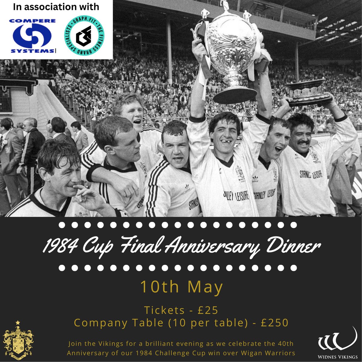 ‼️ Today is your last chance to join us for Friday's exclusive dinner and celebration night with Vikings legends from our famous 1984 cup-winning side! 🏆 Get your tickets before MIDNIGHT tonight! 🎫 Tickets 👉 widnesvikings.co.uk/tickets/ #COYV 🧪