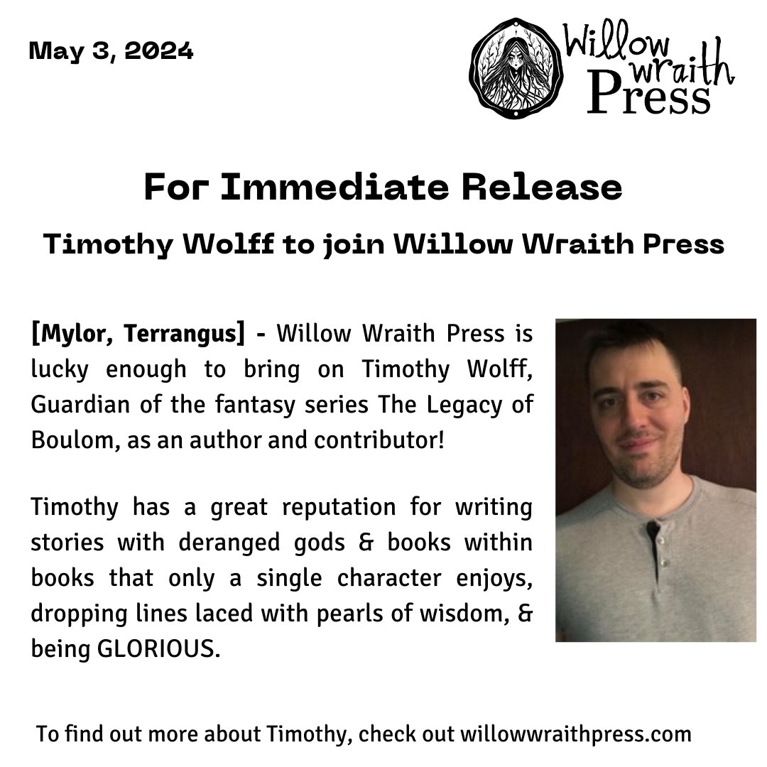 We are also bringing on @TimWolffAuthor !!! Glorious!!!