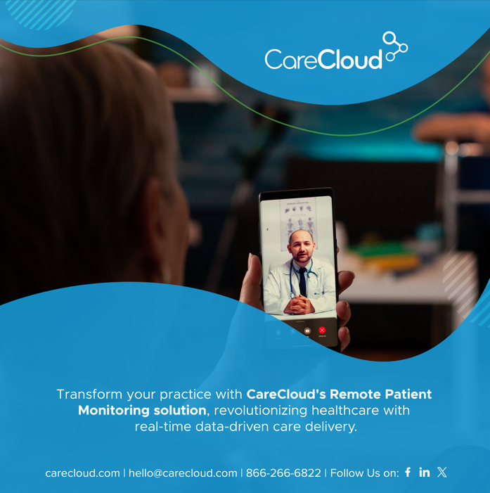 Proactively manage patient care with real-time data through CareCloud's #RemotePatientMonitoring solution. Enhance outcomes and streamline operations. Learn more: bit.ly/3Ddag1o #RPM #Healthcare #carecloud #healthtech #medtech