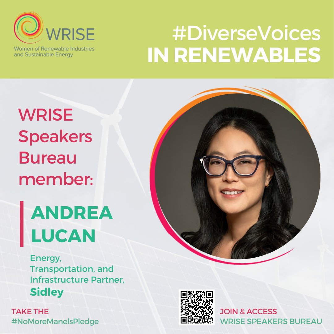 For this #DiverseVoices in Renewables, we're thrilled to feature Andrea Lucan, Energy, Transportation, and Infrastructure Partner at Sidley.

Take the #NoMoreManelsPledge with us, & explore our Speakers Bureau program now: wrisenergy.org/programs/speak…