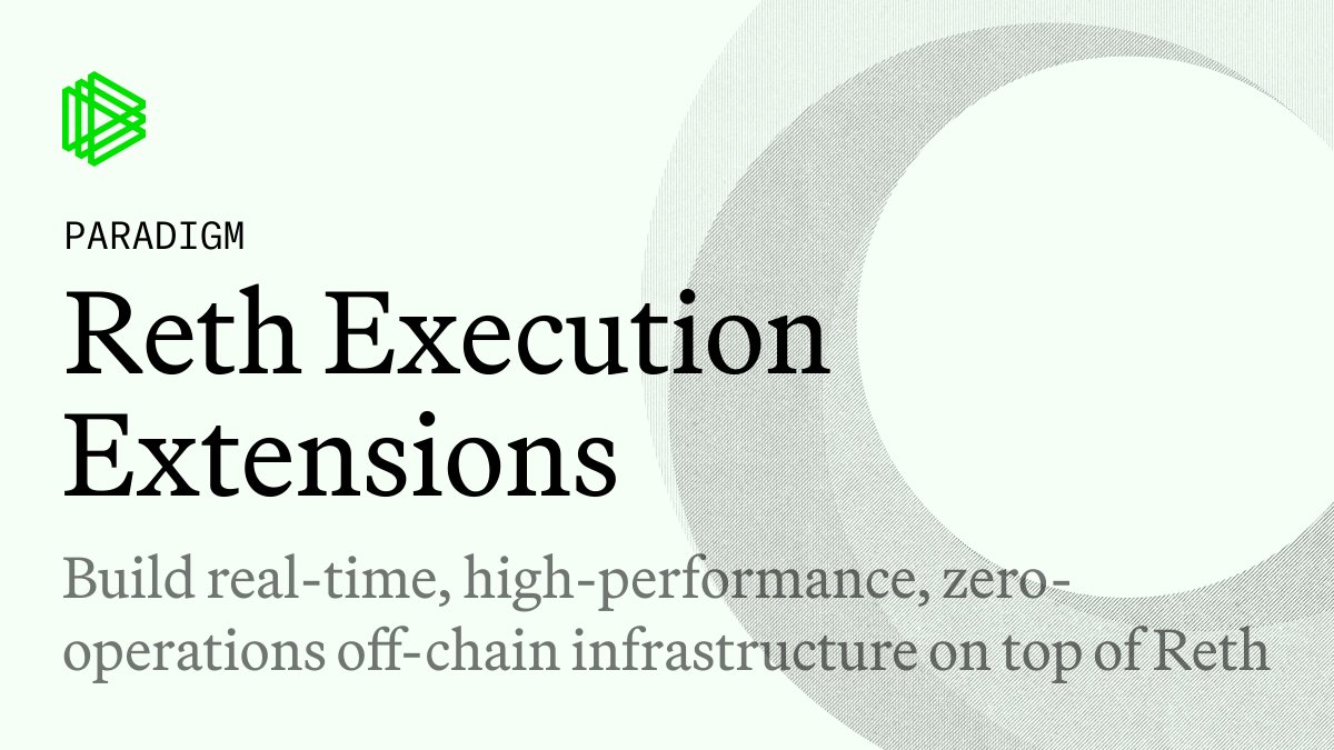 Releasing Reth Execution Extensions. Execution Extensions (ExEx) are post-execution hooks for building real-time, high performance and zero-operations off-chain infra on top of Reth. Today's release demonstrates a Reth-based Rollup in <1000 LoC, among other exciting things.