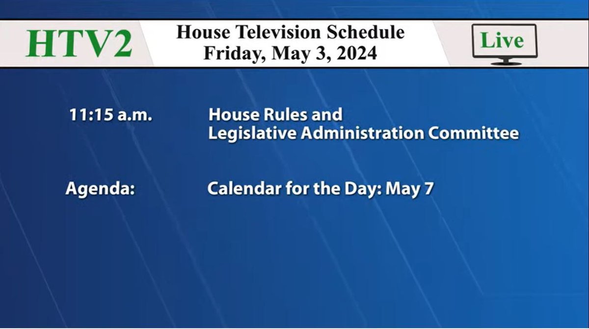 📺 COMING UP on HTV2 — 11:15 am LIVE coverage of the #mnhouse Rules and Legislative Administration Committee ➡️ Watch on the House website buff.ly/3Zk6hcF and YouTube youtube.com/live/CG1R1cbvX… #mnleg