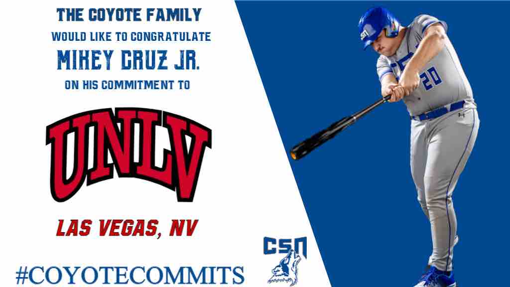 The Coyote Family is 🔥🔥 up to congratulate Mikey Cruz Jr. on his commitment to continue his academic and athletic career with the University of Nevada Las Vegas‼️
🐺⚾️➡️🔴⚫️⚾️ #D1Bound #BEaREBEL #CoyoteCommits