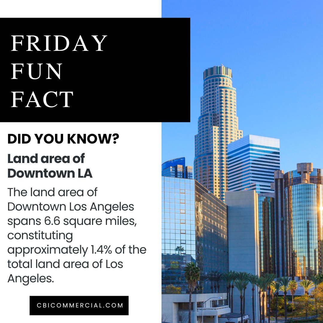 Did you know that Downtown LA only makes up about 1.4% of the total land area of Los Angeles, yet it's one of the most vibrant and dynamic spots in the city? #LosAngeles #dtla #FridayFunFact
