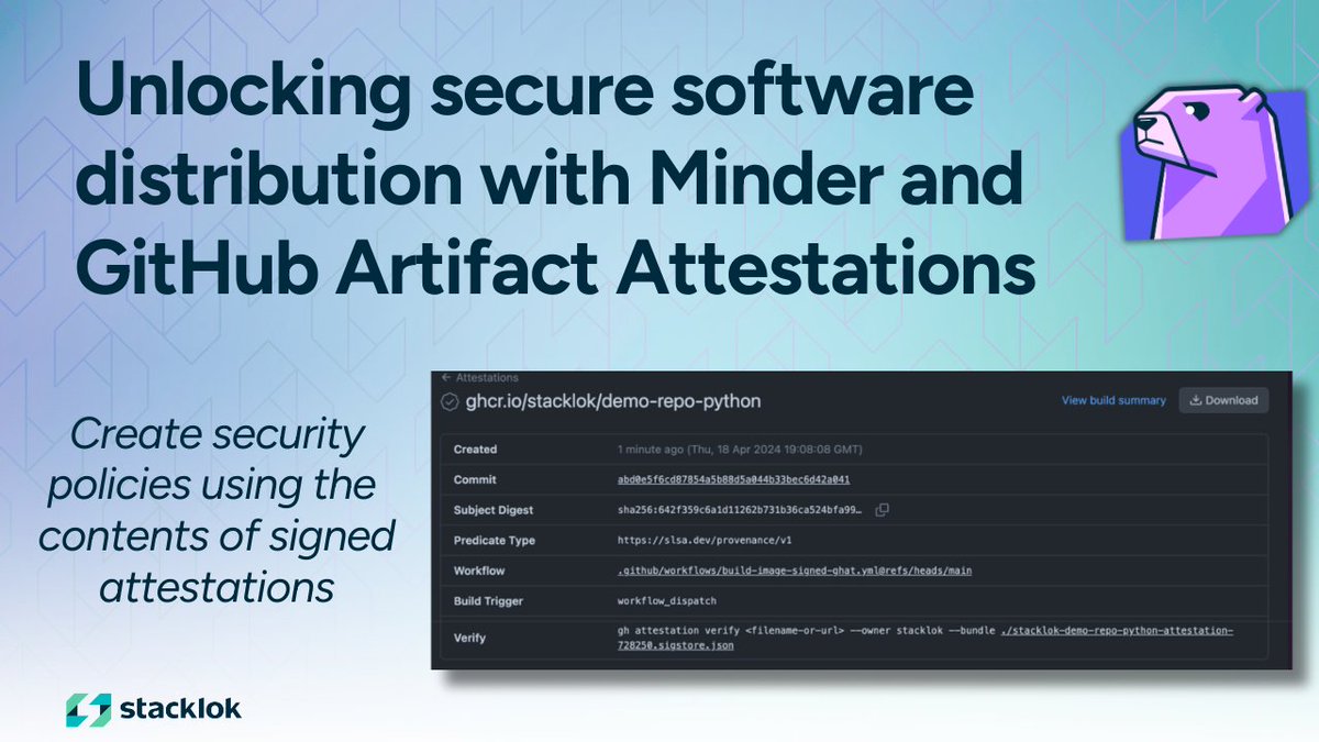 .@github's new Artifact Attestations feature uses @projectsigstore to generate and verify signed attestations for anything made with Actions. 👏👏 We've added support in Minder to use the contents of signed attestations for enhanced security policies: stacklok.com/blog/unlocking…