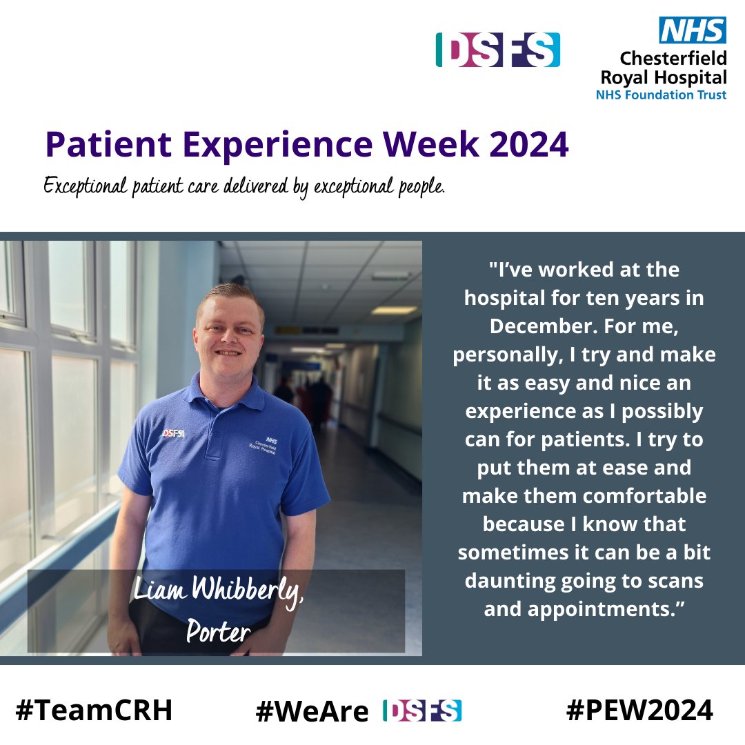 As #PatientExperienceWeek finishes, here are a few people outside of the main hospital/clinical setting that make a huge contribution. Liam, transports patients and walks up to 13 miles a day! Dr Ward, is from @RoyalPrimary, a group of GP practises that are part of the Trust.