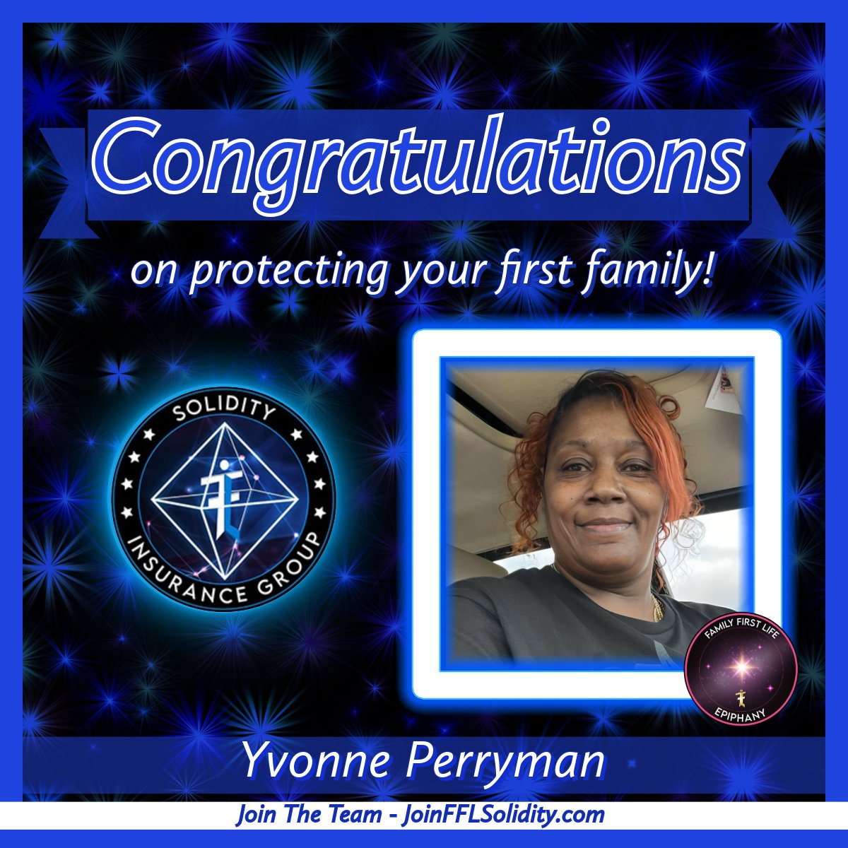 Congratulations  to Yvonne P on protecting her first family! 🥳🥳🥳

Nice job Yvonne ! 👏
.
.
#newcareer #congrats #lifeinsuranceagent #newagent #solidityinsurancegroup #opportunityunlimited 💎