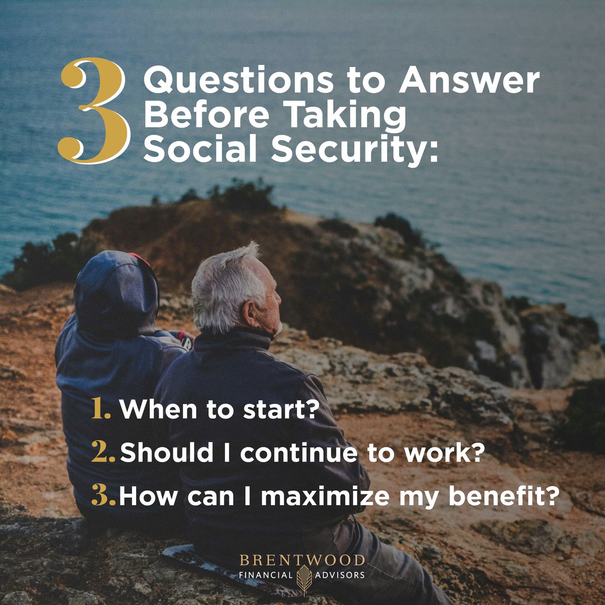 Social Security is a critical component of the retirement financial strategy for many Americans, so before you begin taking it, you should consider these three important questions...
bit.ly/31nU51g

#BrentwoodFinancial #FinancialAdvisors #WealthAdvice #FinancialServices