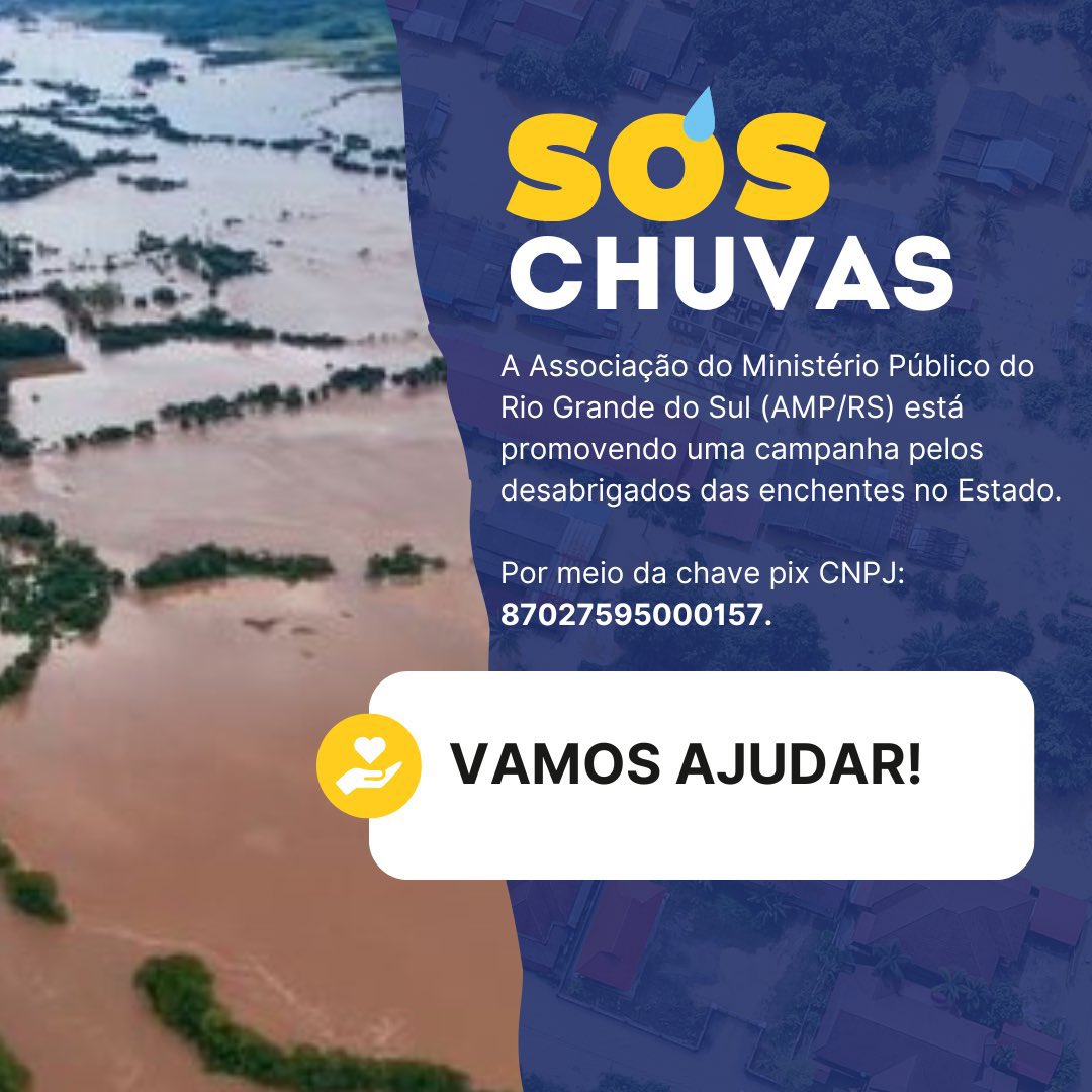 Vamos unir forças para ajudar as regiões atingidas no Rio Grande do Sul! Pix CNPJ: 87027595000157