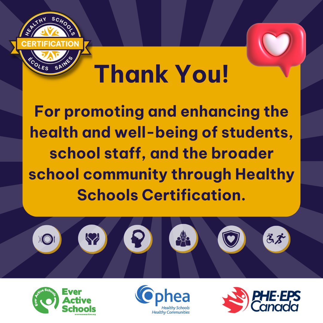 Reporting for Healthy Schools Certification is now closed - the #HSCert team will contact each certified school individually with their results in May. Thanks to each and every Healthy School across Ontario (and Canada) that made this year’s cohort such a success! 💙 💜 💛