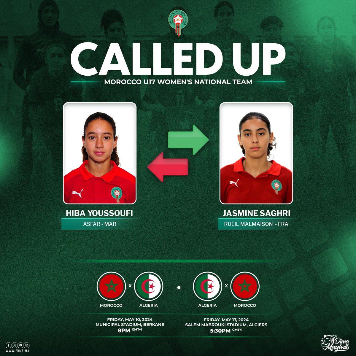السيد يونس ربيع يستدعي اللاعبة ياسمين صاغري لمباراة الجزائر Mr. Youness Rabie calls up the player Jasmine Saghri for the match against Algeria