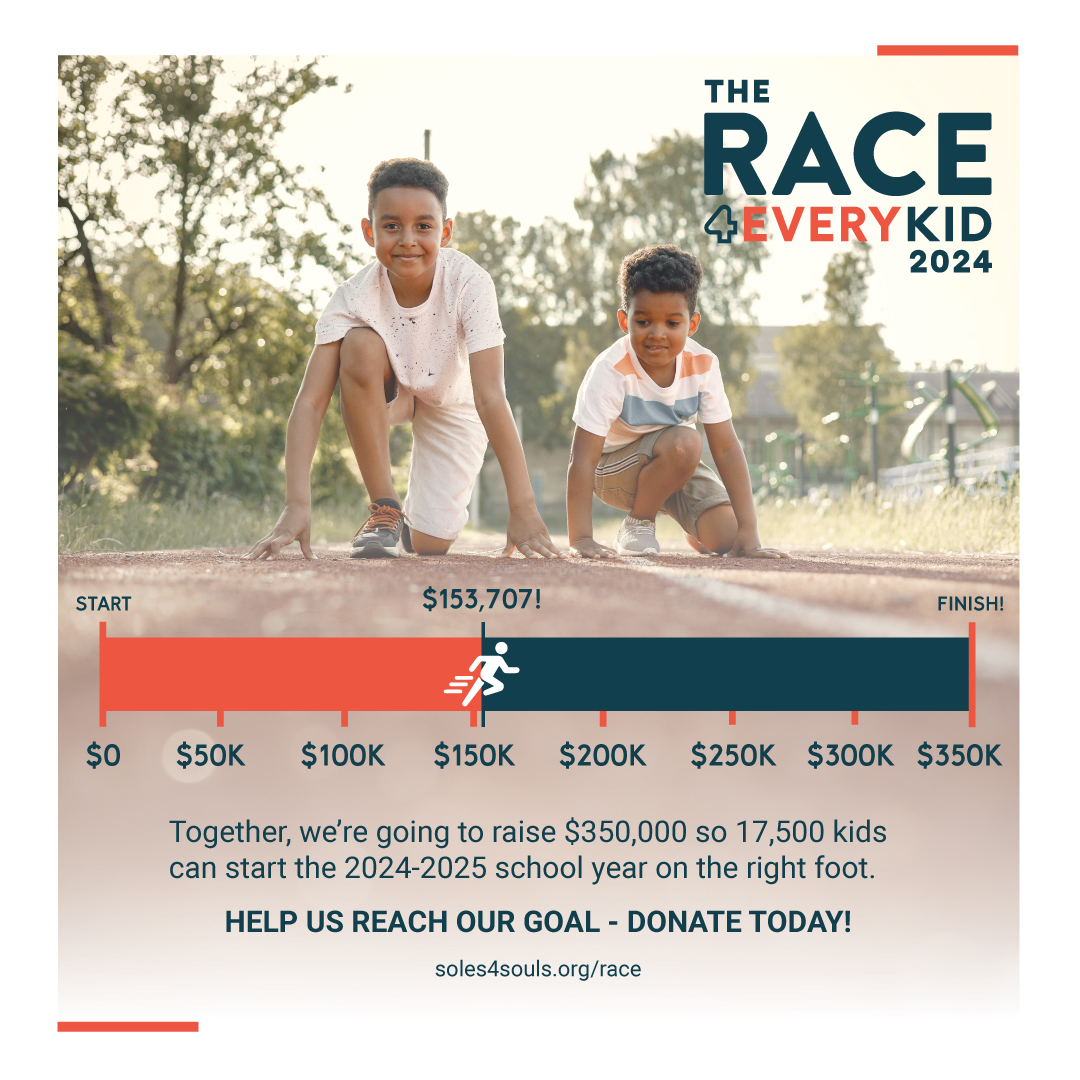 WOW! The Race4EveryKid has just begun and we've already raised over $153,000!! 👏 AND There’s still time to sign up to race if you haven’t already! 🏃 To make a donation or register for the race visit our profile. 🙌 We are SO thankful for your support. soles4souls.org/therace4everyk…