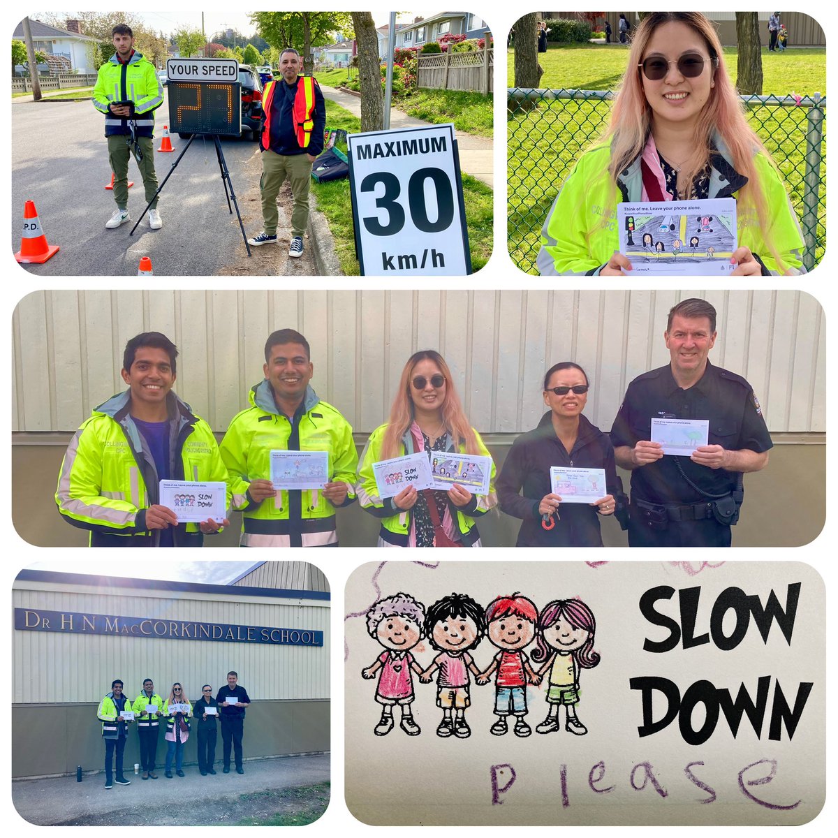Happening now: We're @CollingwoodCPC @CollingwoodcpcC @VancouverPD Speed Watch Volunteers and @VPDTrafficUnit CREST @MacCork39School @CityofVancouver reminding motorists to think of the kids @VSB39, slow down #NoNeedForSpeed @icbc