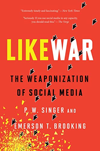 Book recommendation 📚 Peter W. Singer and Emerson T. Brooking published, “LikeWar: The Weaponization of Social Media” in 2018. This non-fiction book is divided into nine chapters and addresses the evolution of social media and how it is being used by U.S. strategic competitors