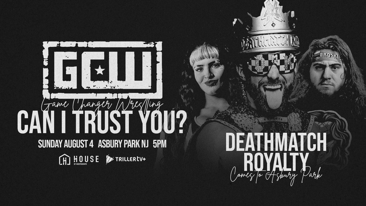 Tickets for GCW's long awaited return to The HOI in ASBURY PARK on August 4th are On Sale NOW! etix.com/ticket/p/47446… Just Signed: DEATHMATCH ROYALTY comes to Asbury Park for the first time on 8/4! Watch LIVE on @FiteTV+ Sun 8/4 - 5PM The HOI - Asbury Park