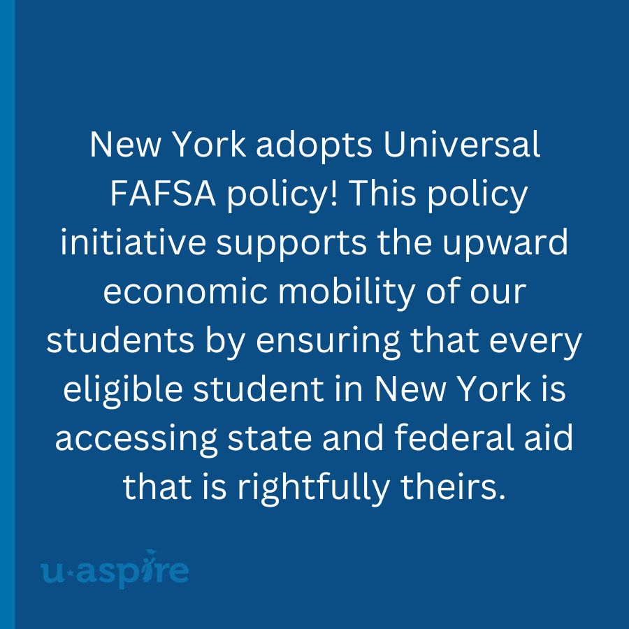 uAspire thanks the Legislature, @Sen_Gounardes, & @GovKathyHochul for prioritizing the students of New York by passing Universal FAFSA policy. Thanks to @YoungInvincible @EdTrustNY for supporting this effort!