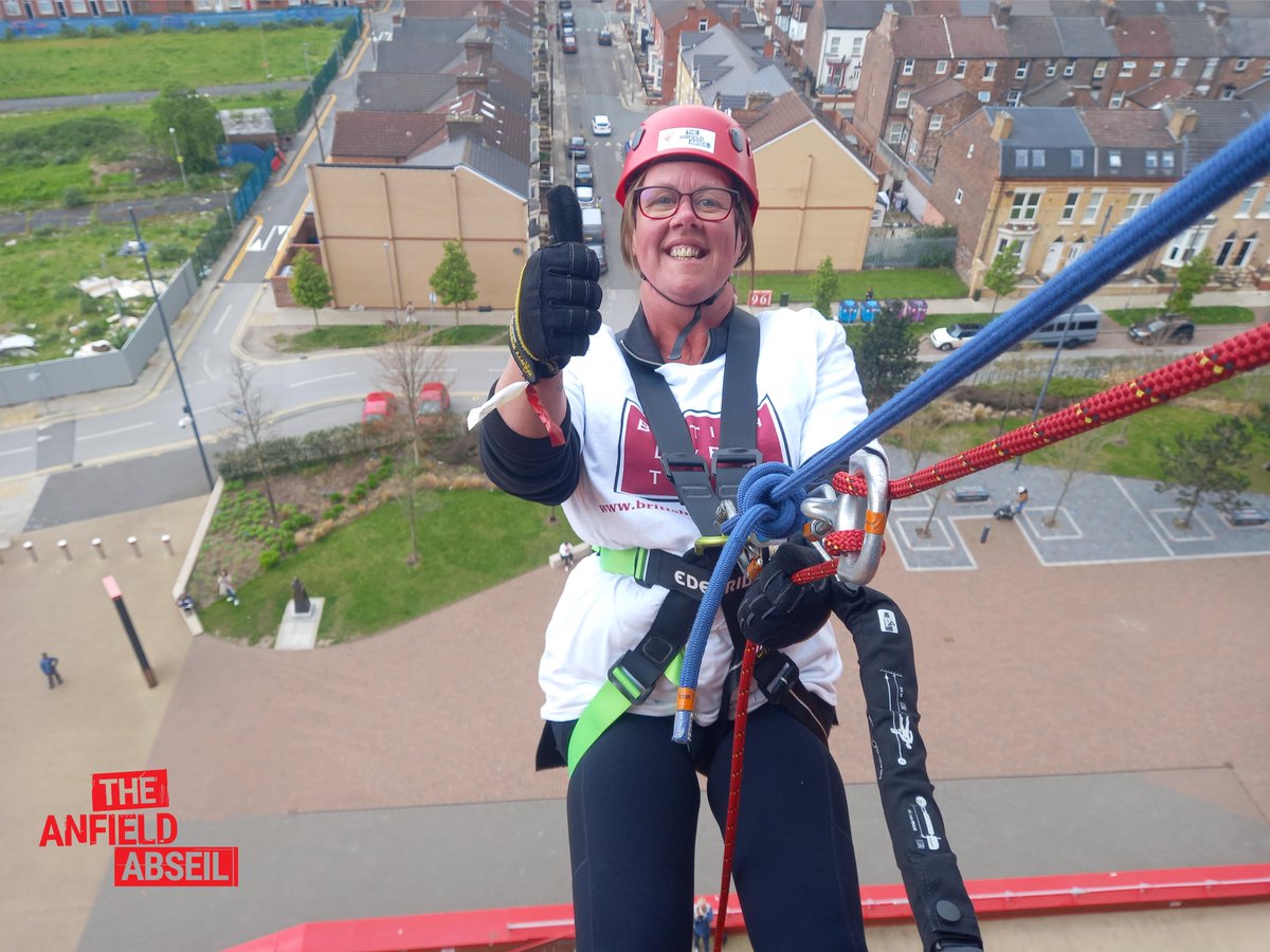 A huge thank you to amazing Amanda, who raised £290 for our work through a 100ft abseil down the side of @LFC's #Anfield Football Stadium! Thank you Amanda!