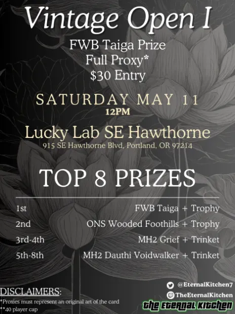 We are EIGHT DAYS AWAY FROM OUR VERY FIRST VINTAGE OPEN. IN EVEN BETTER NEWS, OUR TOURNAMENT HAS A PRE-REGISTRATION LINK NOW OOOOOOO FANCY: topdeck.gg/event/Bcfil3w3…

IF YOU WANT A SPOT IN THE EVENT, PLEASE PRE-REGISTER AND SIGN UP NOW! TIME IS RUNNING OUT!